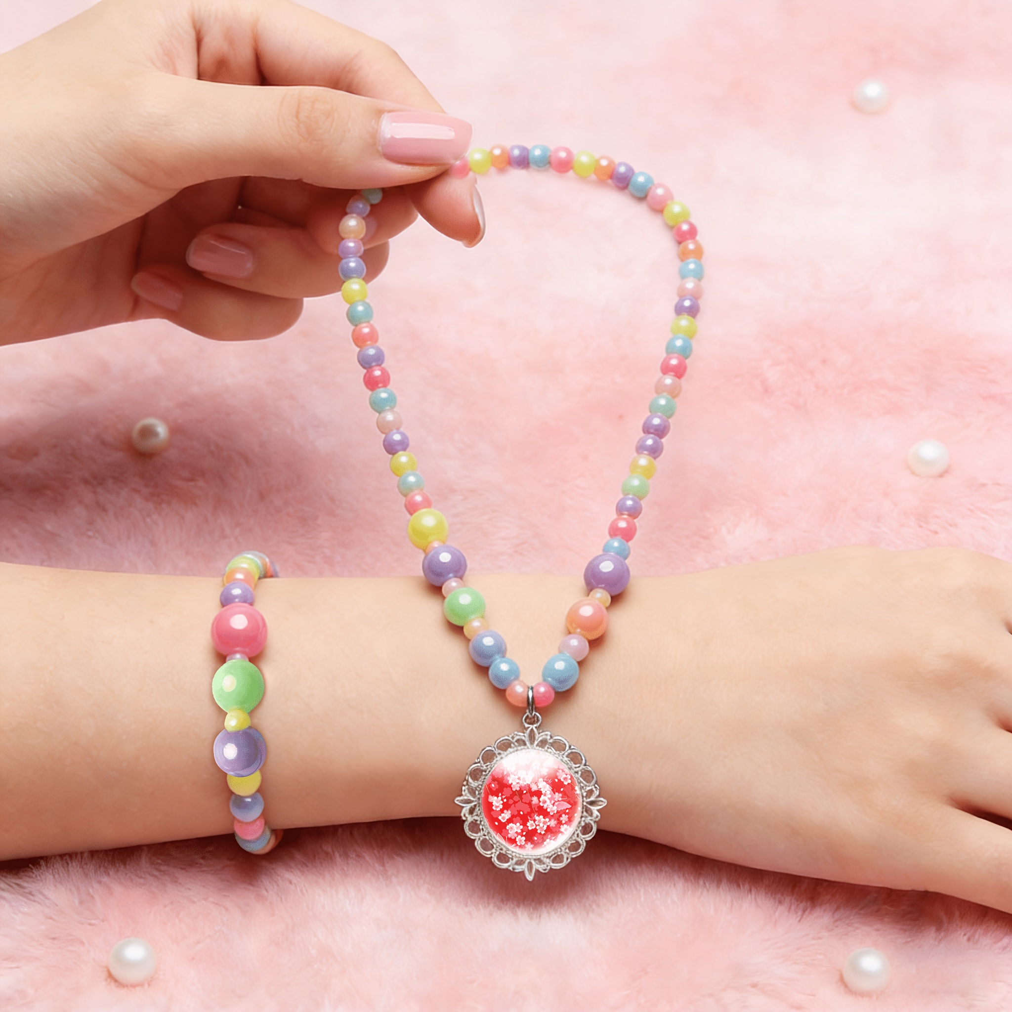 2pcs Women's Japanese-style Pattern Necklace and Bracelet Set
